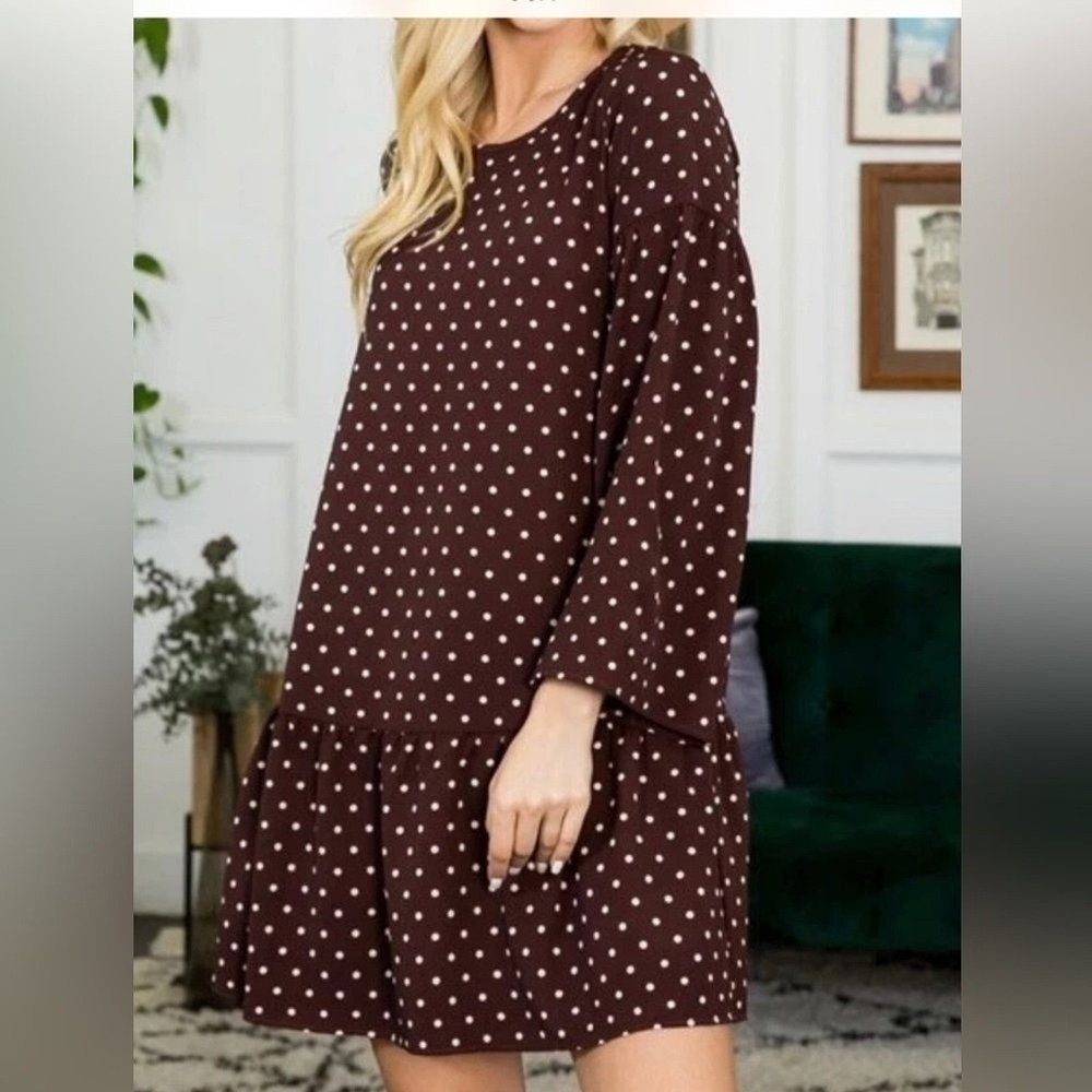 MISS YOU Polka Dot Brown Dress size‎ large